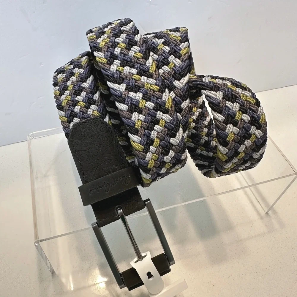 Robert Graham Jacob Belt Mens 38 Grey Multi Braided Woven Fabric Leather NEW